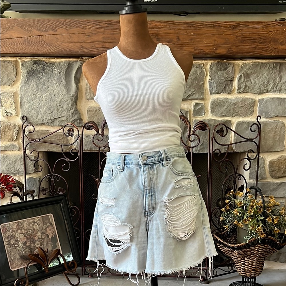 American Eagle Distressed Denim Mom Shorts